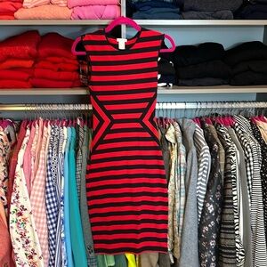 Cache navy and red striped bodycon dress size XS